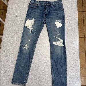 Levi’s Jeans 512 31x32 Patched Thrashed. Tapered Leg. upcycle redo boho style